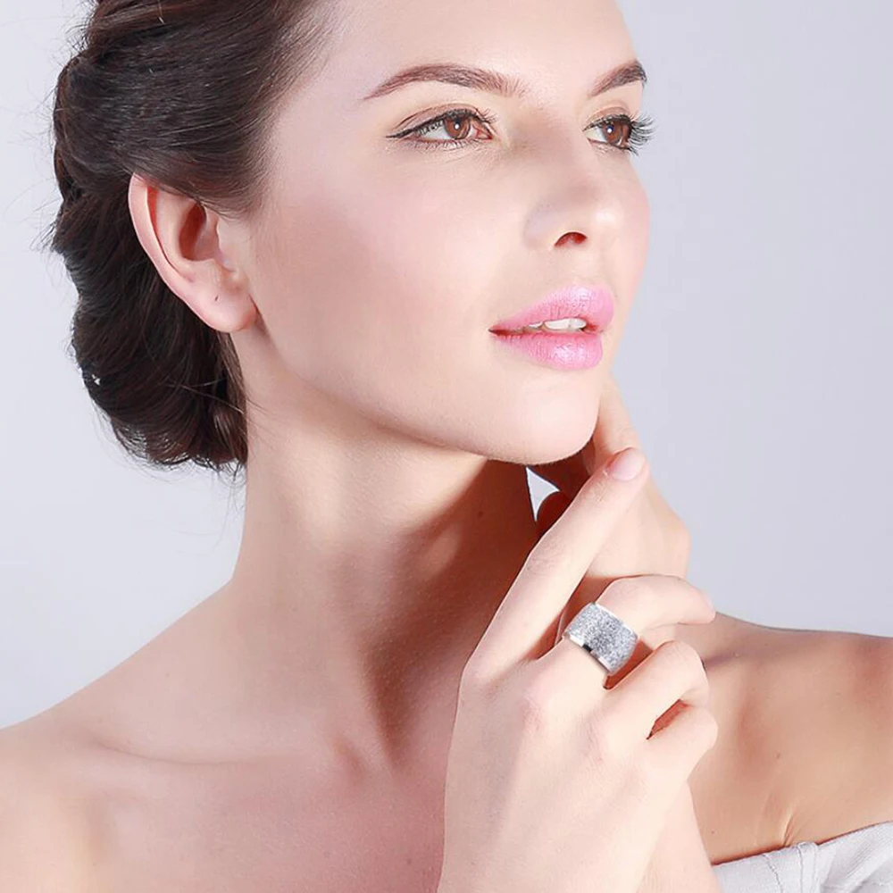 Fashion 16mm Wide High Quality Frosted Ring Rose Gold-color