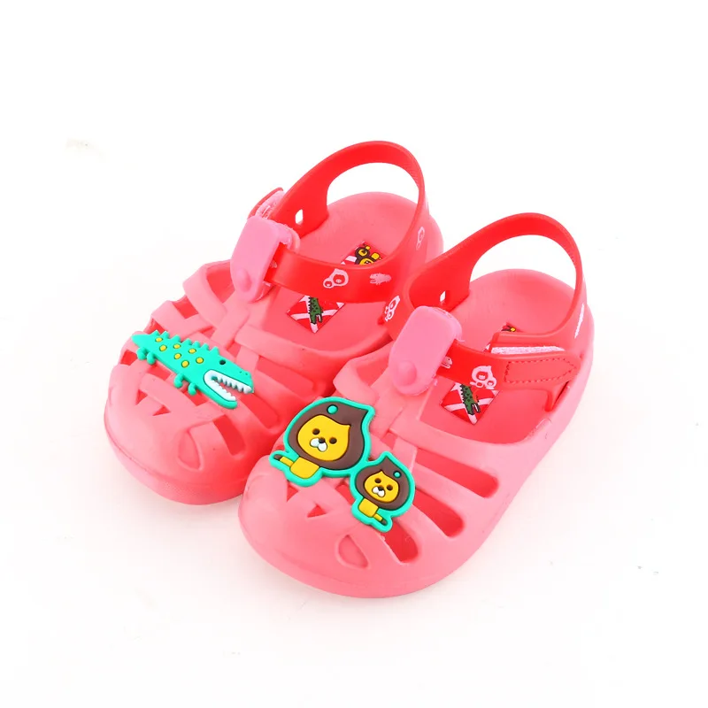 Летние сандалии для маленьких девочек и мальчиков Мягкая Детская картонная сандалии с изображением Льва детская обувь пляжные сандалии для девочек прозрачная обувь для девочек - Цвет: Арбузно-красный