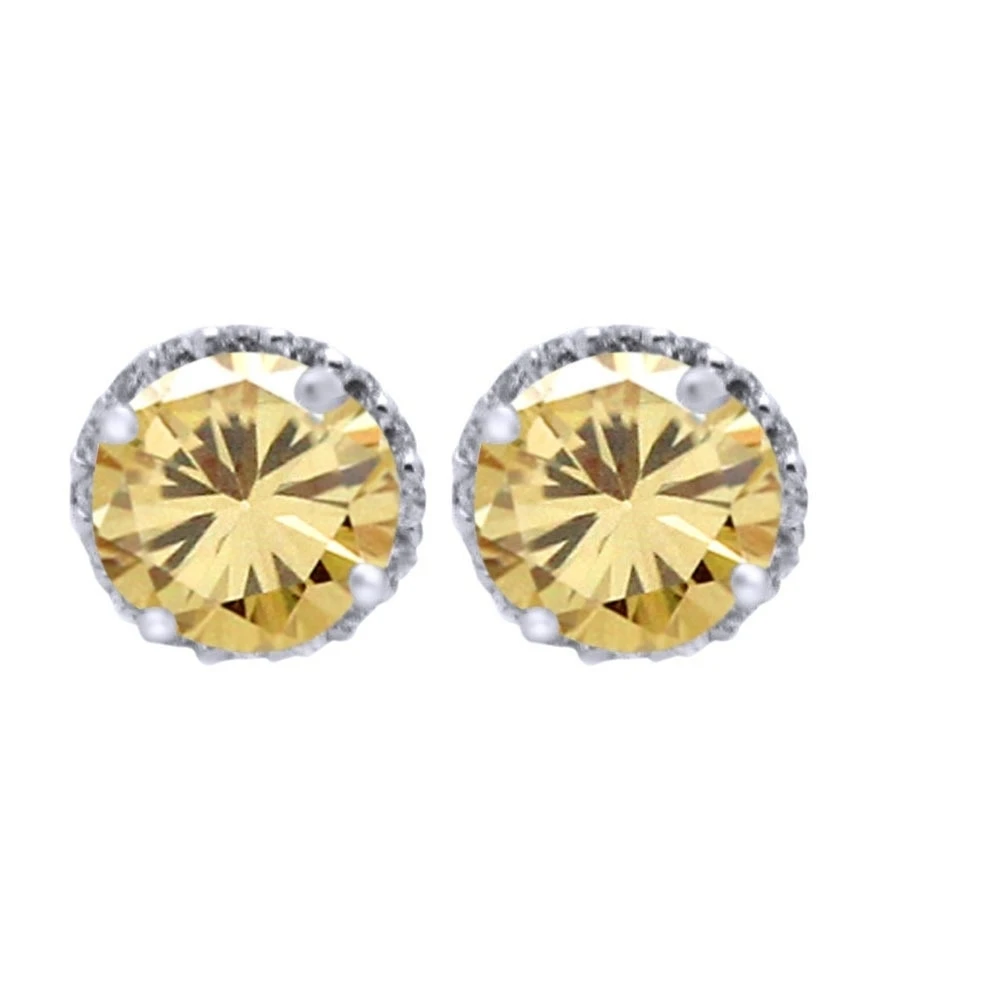 2 ct Lab Created Golden Moissanite 10K White Gold 4 Prong Stud Earrings