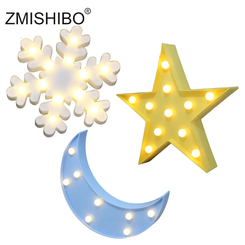ZMISHIBO креативный милый 3d ночник в форме снежинки желтая звезда синяя луна белое