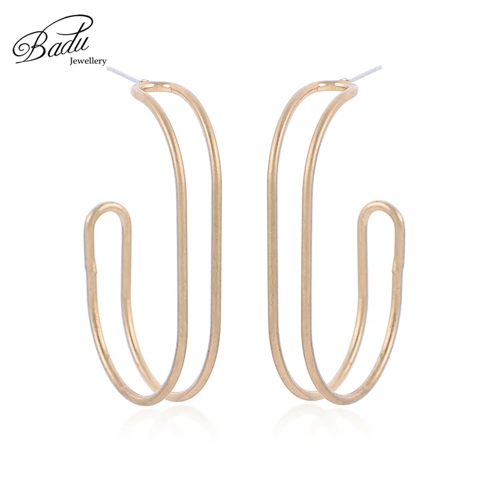 

Badu Big Stud Earrings Gold Geometric Silver Folding Earring Studs Punk Statement Jewelry Wholesale Gift for Girls