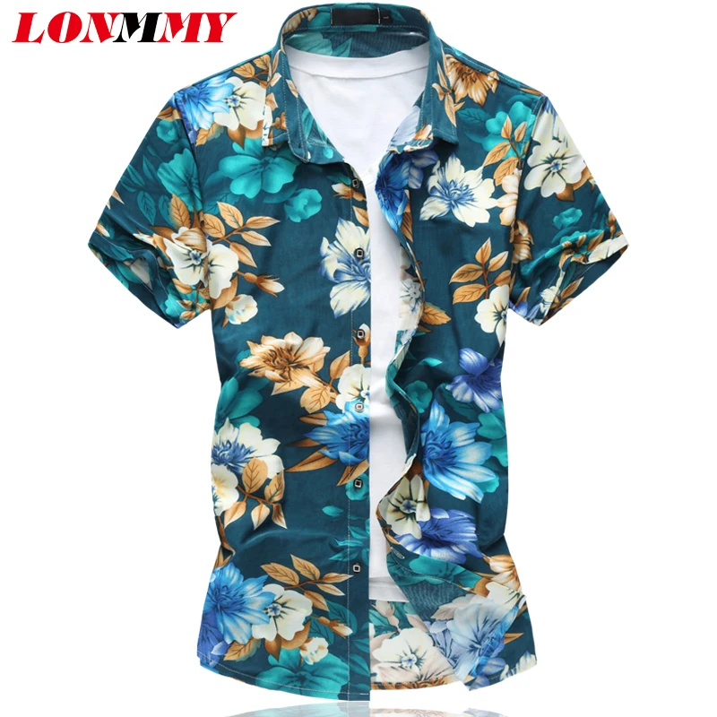 LONMMY M-6XL Цветочные мужчины платье-футболка camisetas Повседневное цветок мужские рубашки Мода импортная одежда Короткие рукава 2018 лето