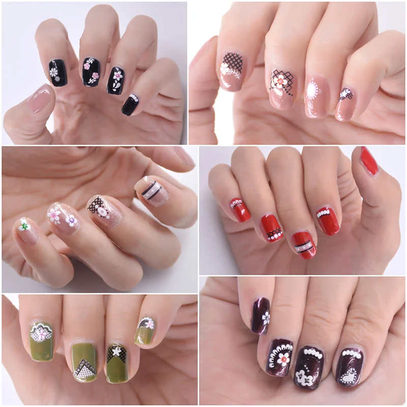 30 листов Ассорти черный кружевной цветок стикеры 3D на ногти Nail Art самоклеющиеся наклейки для ногтей 3D наклейки для татуировки ногтей(NTL-B