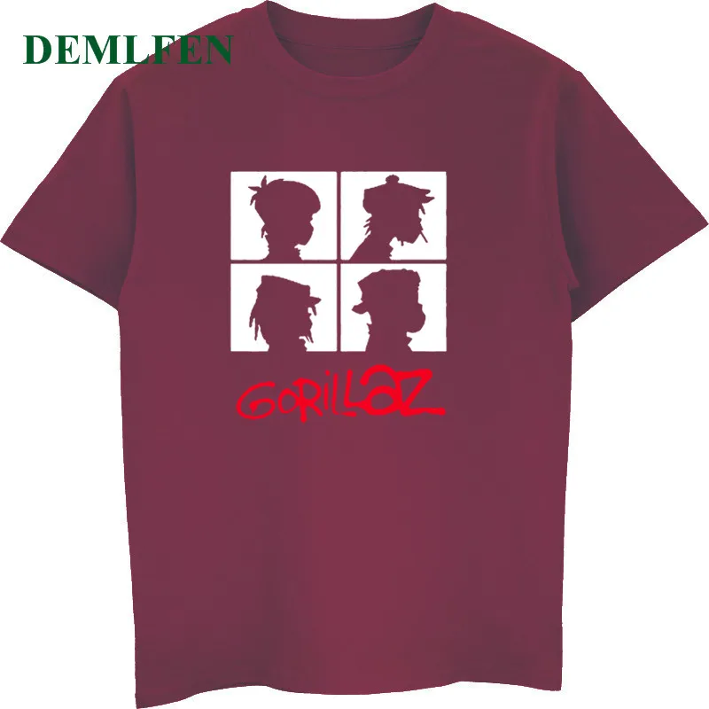 Летняя футболка с музыкальной группой Gorillaz, хлопковые топы, мужские футболки с коротким рукавом для мальчиков, повседневная мужская футболка, модная уличная одежда в стиле хип-хоп - Цвет: wine