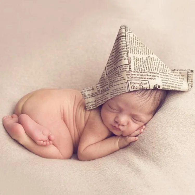 Фото Креативная темно-синяя шляпа для новорожденных ручная работа Детская Ретро