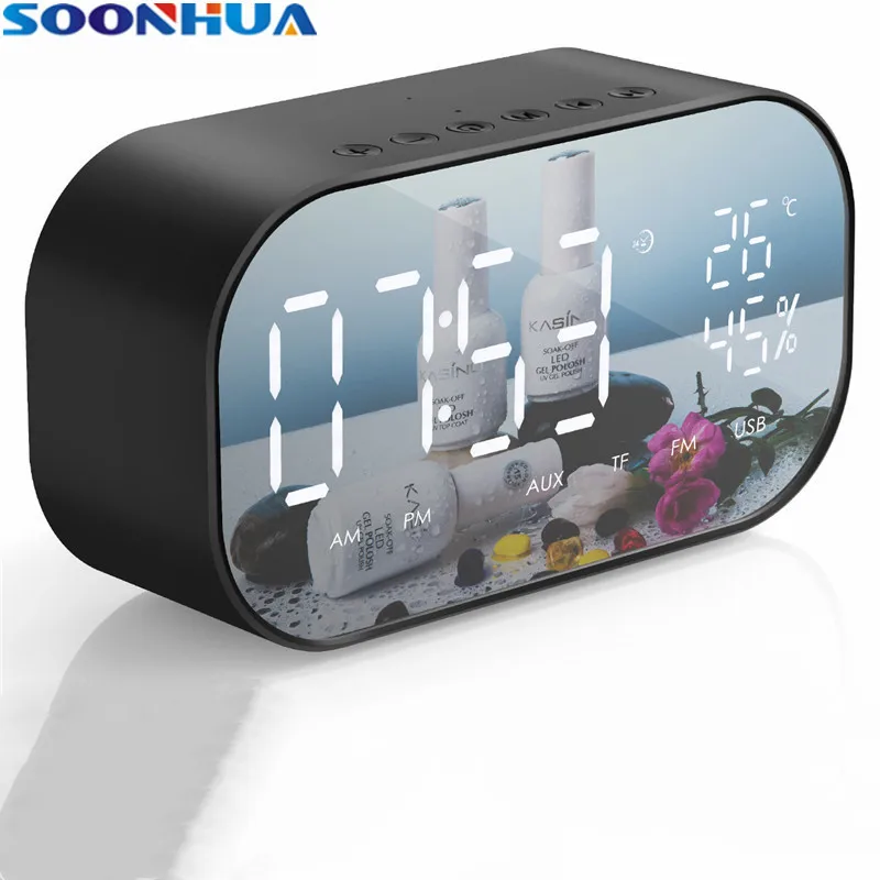 

SOONHUA Large LCD Screen Alarm Clock Bluetooth Speaker Column Subwoofer Support Handsfree Thermometer FM Radio For Laptop Phone