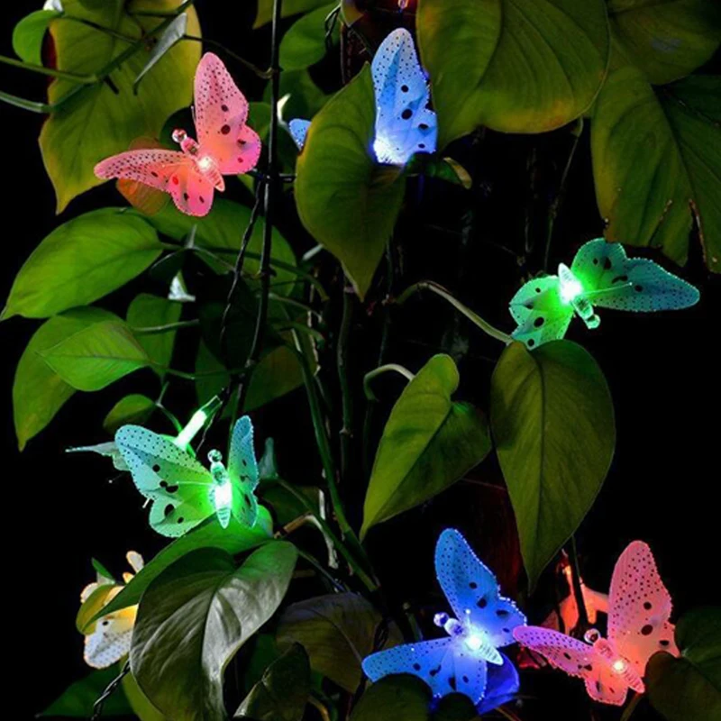 12 LED Solar Lamp Outdoor Waterproof Butterfly Fiber Optic Fairy String Christmas Party Garden Holiday Festival Decoration (6)