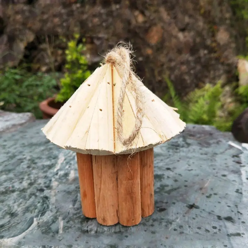 Fir Cone Bird House Wooden Birds Nest Handmade Wood Crafts With Rope Lanyard Hanging Birdhouse