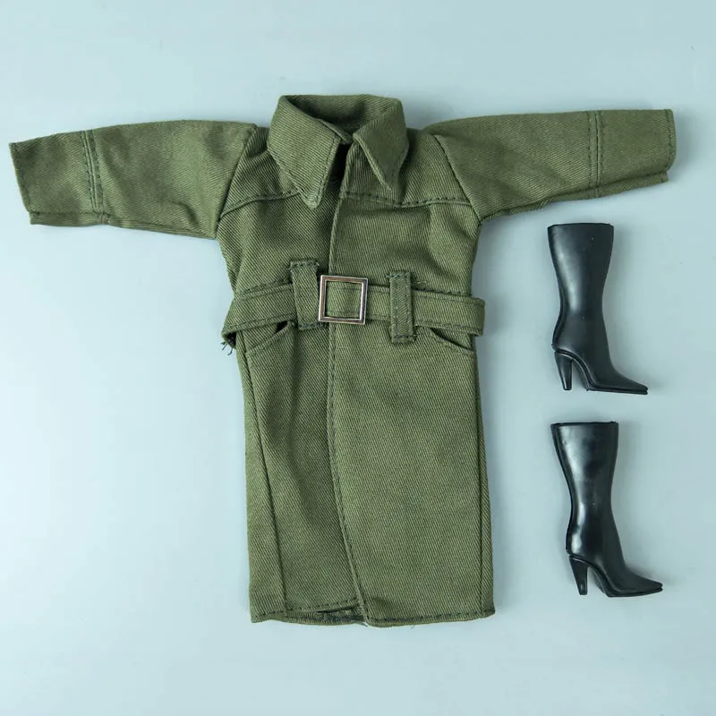 Офисная Женская мода пальто для куклы Барби одежда и обувь плащ наряды для кукольного домика Барби детская игрушка 1/6 аксессуары для кукол - Цвет: green coat shoes