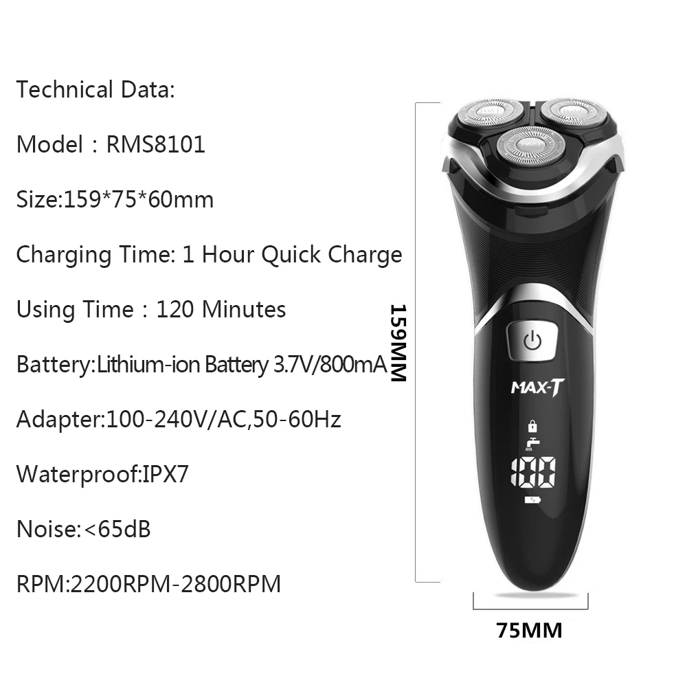 Новая MAX-T RMS8101 электробритва, моющаяся бритва, электрическая бритва, 110-240 В, перезаряжаемая, 3D, с тройным лезвием, профессиональная