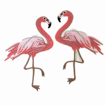 

5pair 10x15cm Iron On Embroidered Flamingo Patch Pink Birds Applique Embroidery Patches For Clothing Parches Bordados AC0933