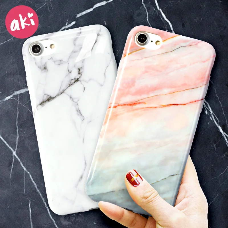 AKI Marble Phone Case for iPhone 8 Glossy Stone Painted Granite Soft Silicone Back Cover X 7 6 6s Plus |