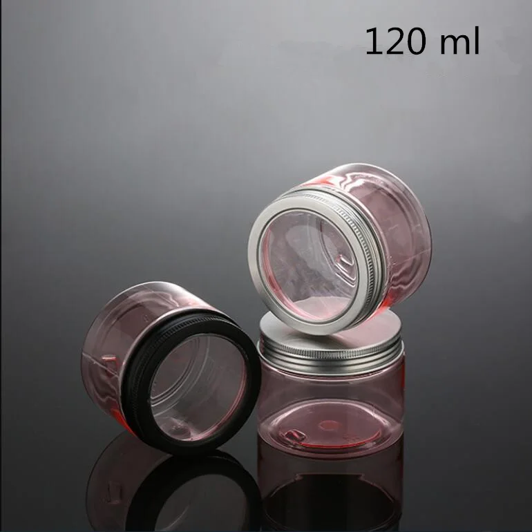 

Free Shipping 100 150 200 ml Empty Transparent pink Plastic Bottles Window lid Packaging Containers 30 pcs spices small jars