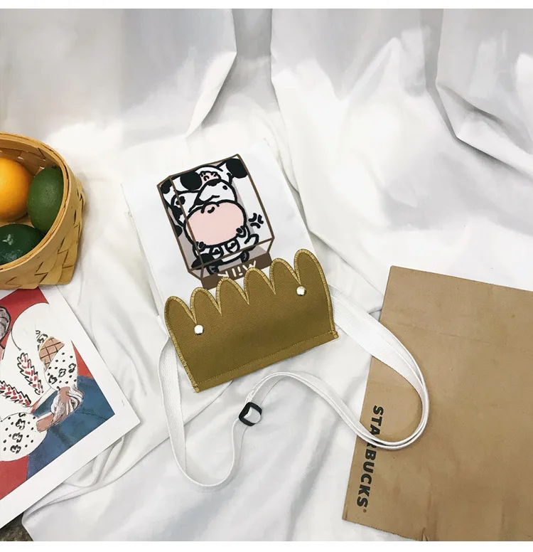 Новые сумки на плечо с рисунком коровы и молока для девочек, детская сумка, холщовые маленькие сумки-мессенджеры, сумки с принтом животных
