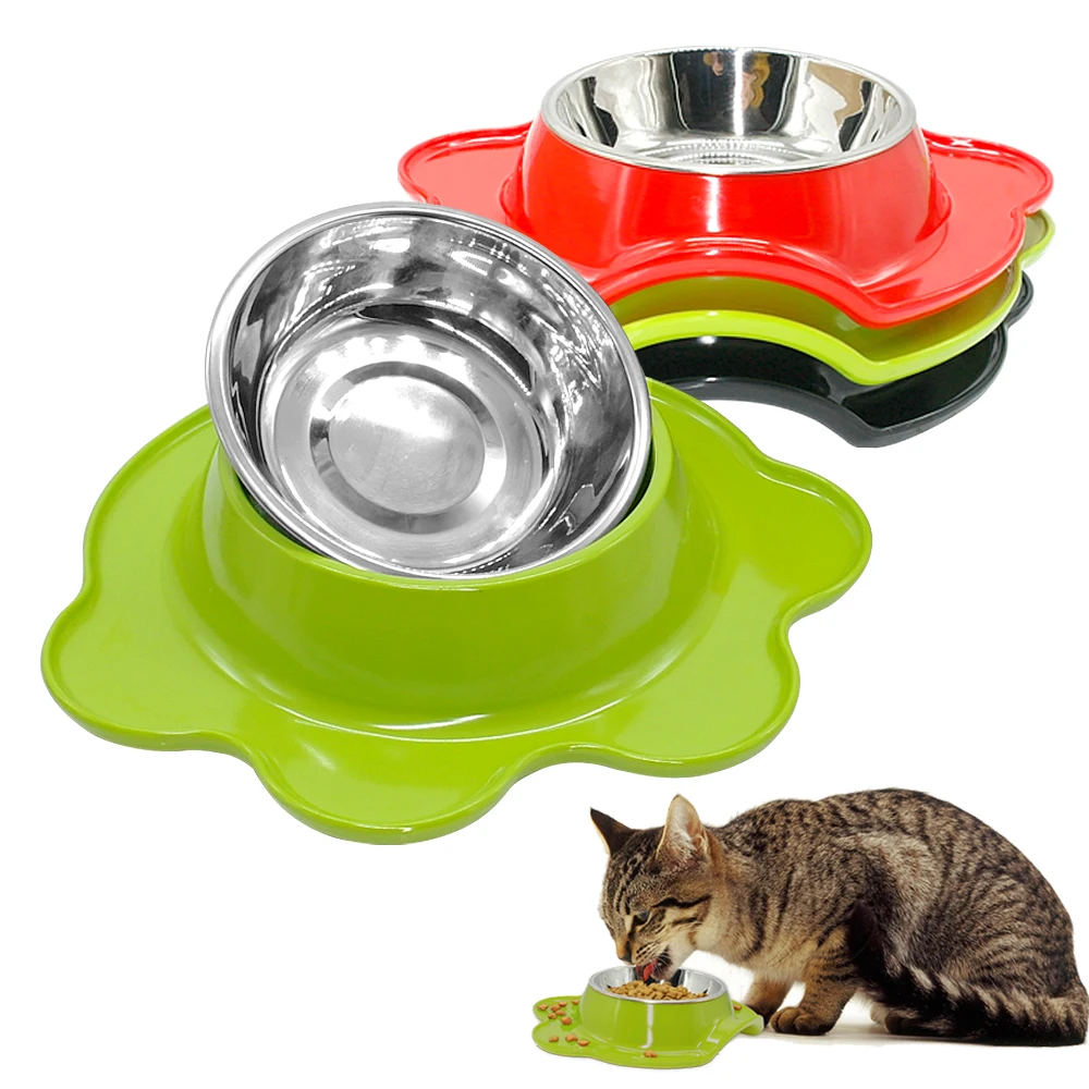 Stainless Steel Cat Bowl Durable Kitten Food Container Pet Dog Feeding Bowls Drink Water Dish Cat Feeder Red Green Black