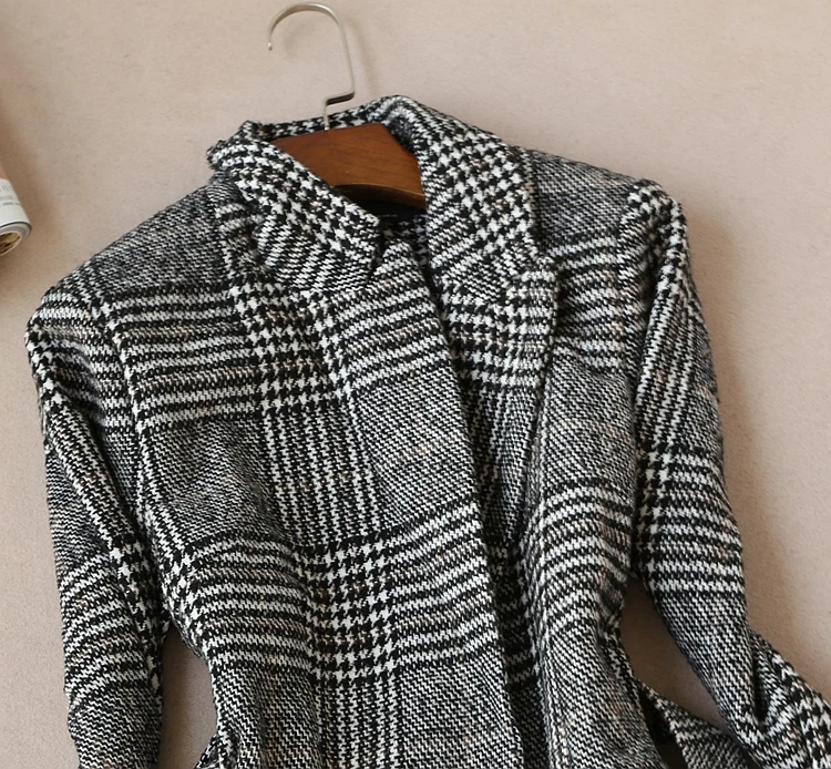 2018 Новый осень-зима Для женщин длинные клетчатые шерстяное пальто, зауженное куртка + Высокая талия юбка-карандаш из двух частей