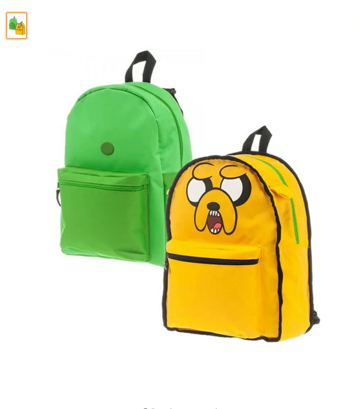 2018 Adventure Time Lime Green Finn Hood Backpack School Bag With Hat Backpacks for Boys Girls