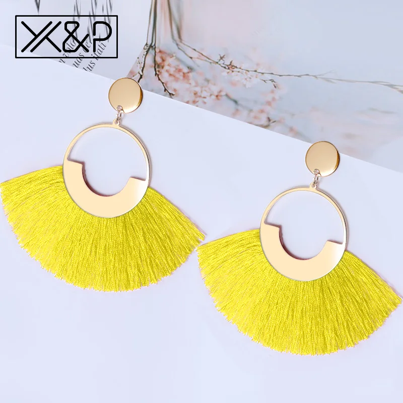 X&P Bohemian Big Tassel Drop Earrings For Women Lady Female Fringe Handmade Dangle Statement Fashion Woman Earring 2018 Jewelry