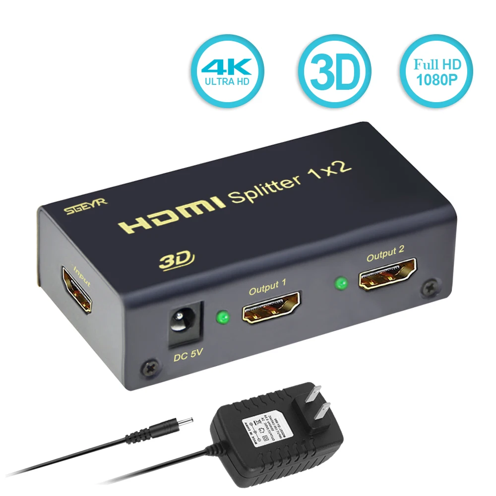 Сплиттер HDMI SGEYR 1 4 в вход 2 выхода порта сплиттер 1X2 усилитель с питанием от