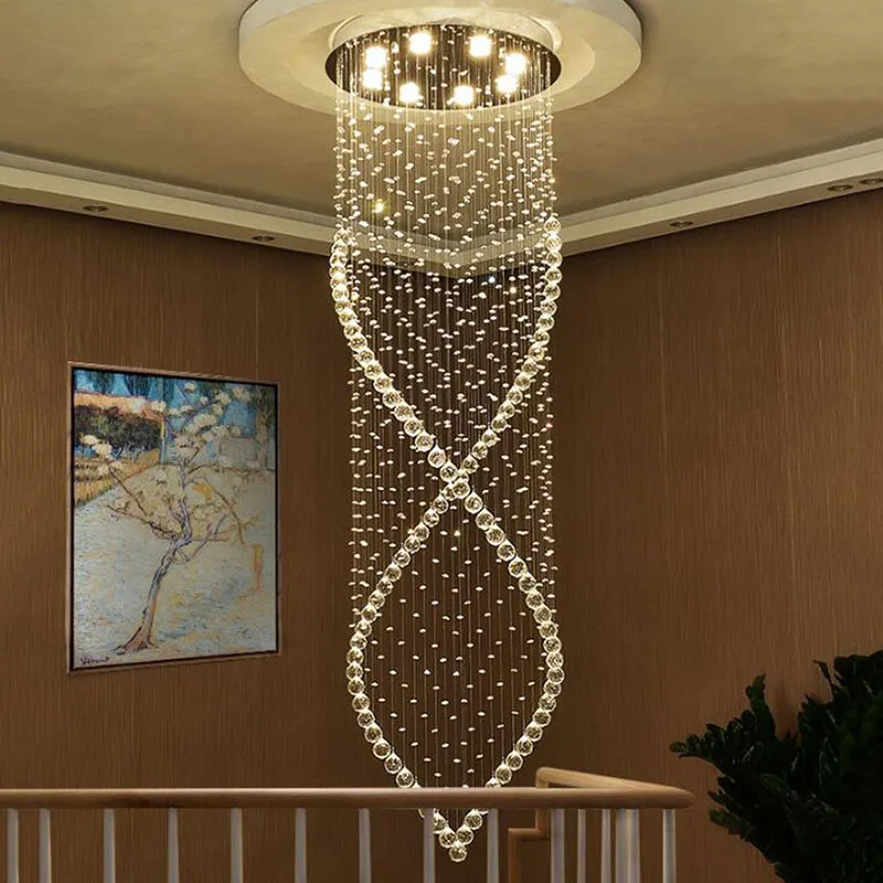 Современная хрустальная люстра светильник дуплекс Лестницы светодиодный хрустальная люстра для Вилла зал Droplight Manggic свет
