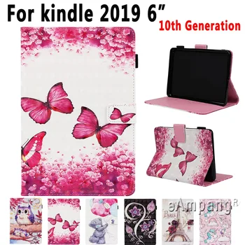 

For New Amazon Kindle 2019 6" 10th Generation Case Painted Flower Soft Shockproof Stand Smart Shell Funda Capa +Gift Stylus Pen