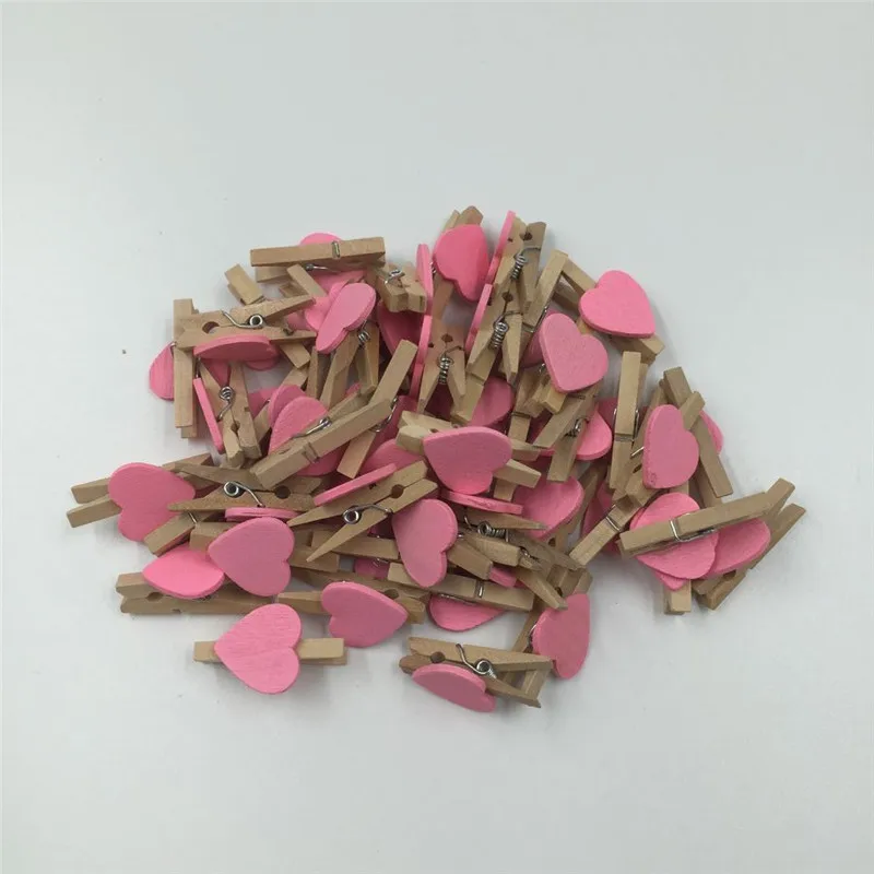 50 unids mini Corazón de amor de madera clothespin pinza de madera clothespin Bois artesanía Clips DIY ropa de papel de foto PEG clothespin