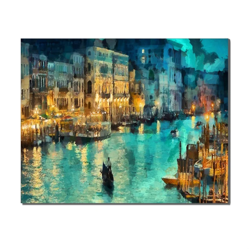 

Water Color City Scenic River Buildings Night No Frame Canvas Art For Home Office Decor Living Room Decoration Abstract