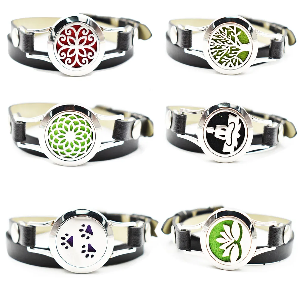 

1PC Black PU Leather Bracelets 25MM Stainless Steel Locket Essential Oil Diffuser Perfume Locket Bracelet