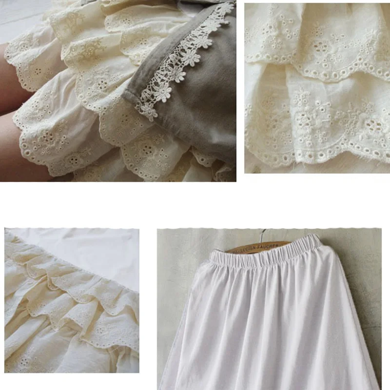Harajuku Mori Girl, однотонная белая Нижняя юбка, бежевая кружевная многослойная юбка-американка, Женская Базовая юбка для леди, милые юбки Лолиты A195