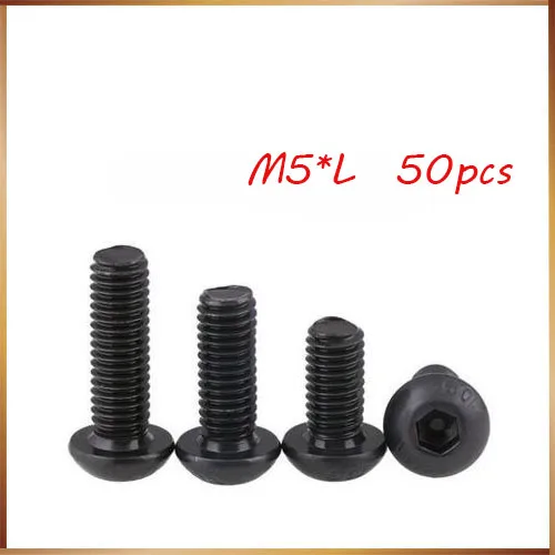 

m5 12mm 50Pcs Hex Socket Round Head Cap Black Screw M5 Steel Screws Furniture Fastener Bolt M5 *8mm/10mm/12mm/16mm/20mm