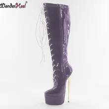 Wonderheel hot appr. Сапоги до колена из лакированной искусственной кожи на очень высоком каблуке 22 см пикантные сапоги на платформе на тонком металлическом каблуке со шнуровкой