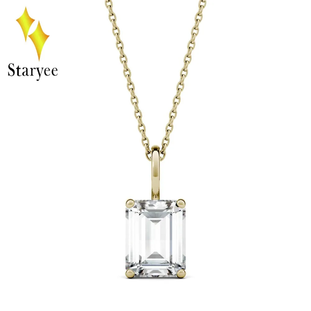 

Real 18K Yellow Gold 2.45ct 9*7mm Emerald Engagement Band Moissanite Solitaire Pendant Diamond Necklaces Chain For Women Jewelry