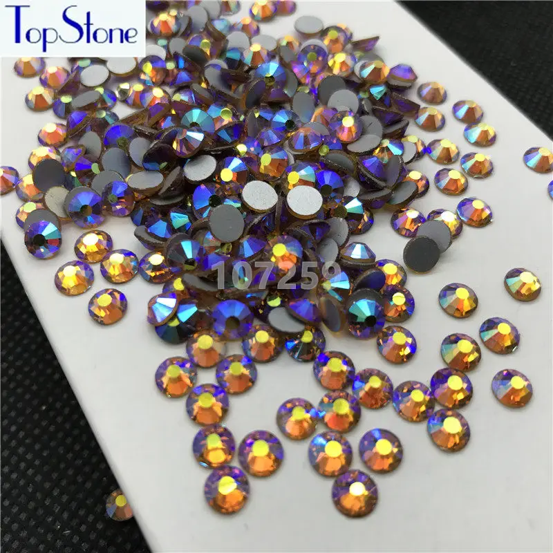 Круглые стеклянные стразы TopStone Lt C Topaz цветные с кристаллами плоскими спинками