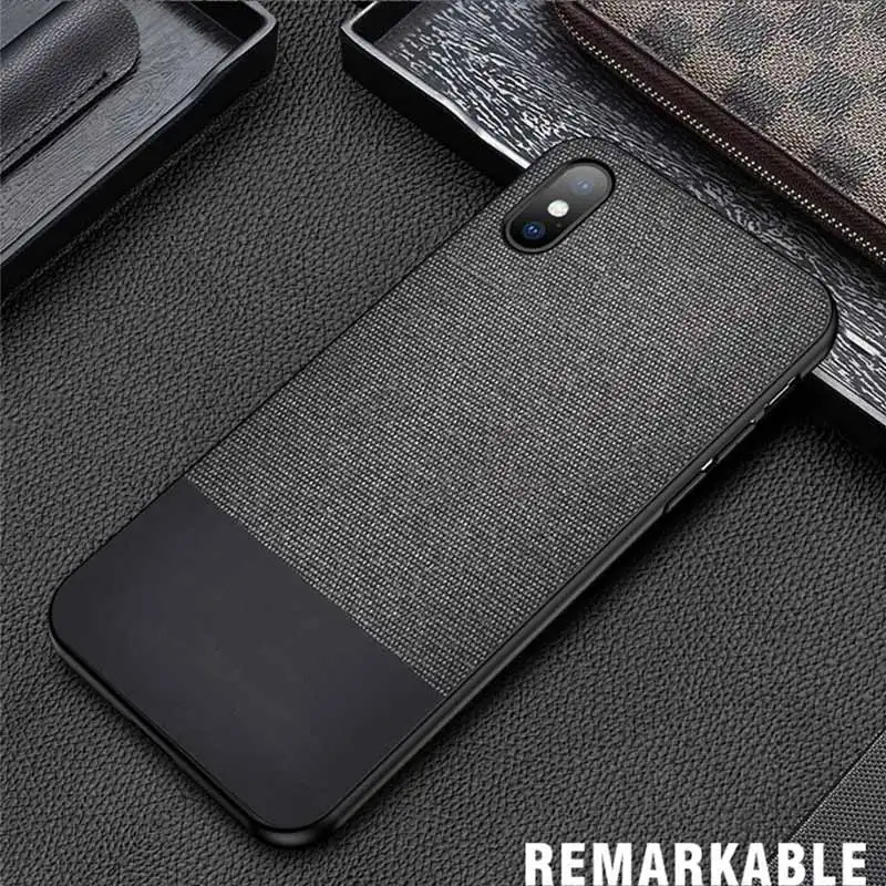 Роскошные хлопчатобумажная ткань с кожа чехол для iPhone X XR XS Max 8 Plus твердый