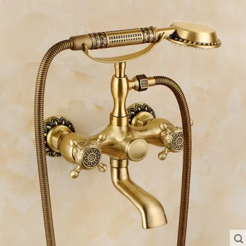 Montado na Parede Torneira do Banho e Chuveiro Estilo Europa Total Latão Bronze Terminado Esculpida Banheira Torneira Expostos b & s Conjunto