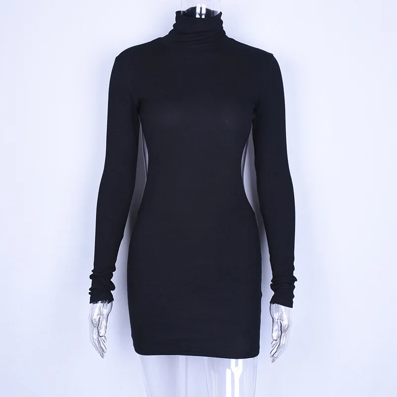 2018 Autumn Winter Women Backless Hollow Turtleneck Long Sleeve Sexy Dress White Black Female Club Party Short Mini Dresses LD99