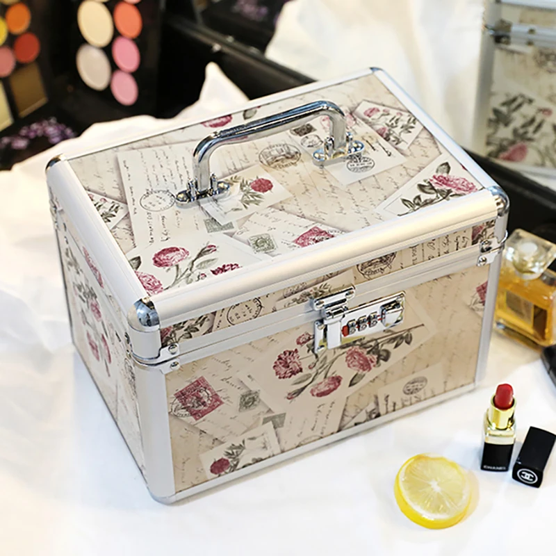 

Cosmetic Case Women's Fashion Storage boxHand Lock Professional Beauty Makeup Case Bag Multi-storey Household Embroidery Toolbox