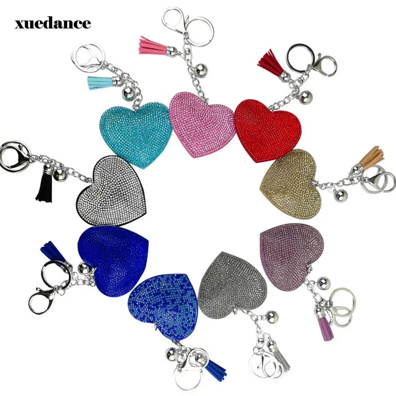 

Heart Keychain Leather Tassel Gold Key Holder Metal Crystal Key Chain Keyring Charm Bag Auto Pendant Gift Wholesale Price