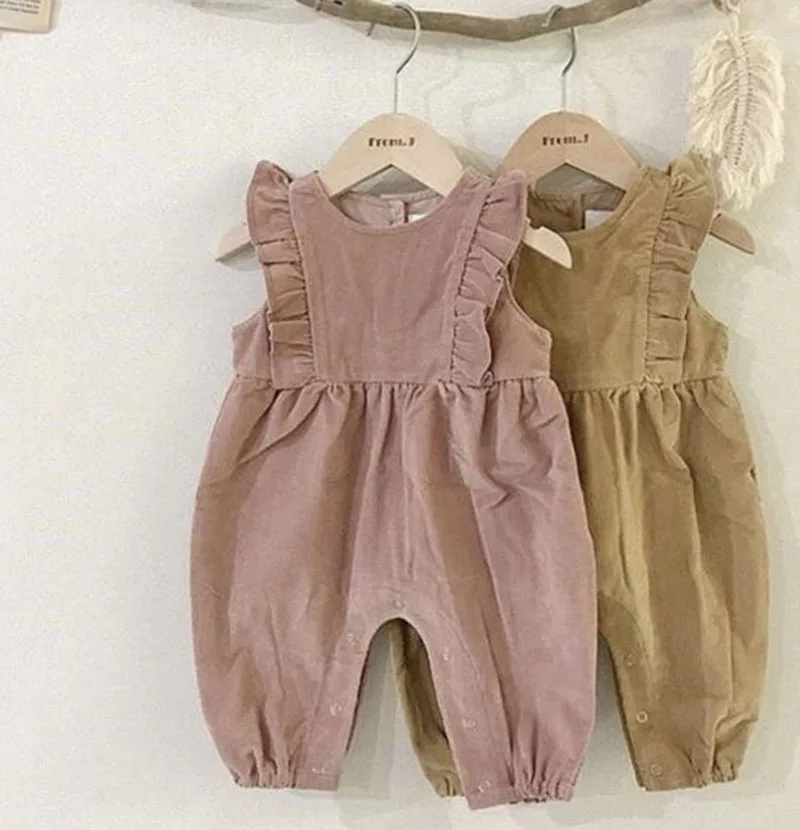 

Baby Boys Girls Rompers Corduroy Toddler Girls Ruffles Overalls Korean Style Kids Autumn Spring Overalls Sweet Child Clothing