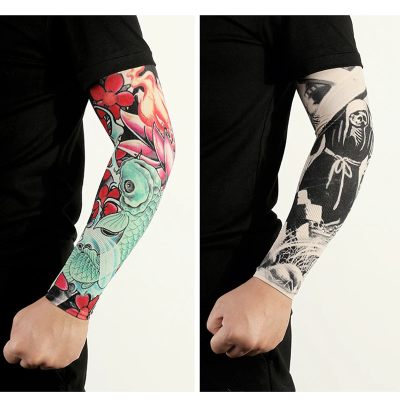 

2Pcs Fashion Riding Fishing Sunscreen Tattoo Sleeves Arm Unisex UV Protection Outdoor Gym Temporary Fake Tattoo Arm Cold Sleeve