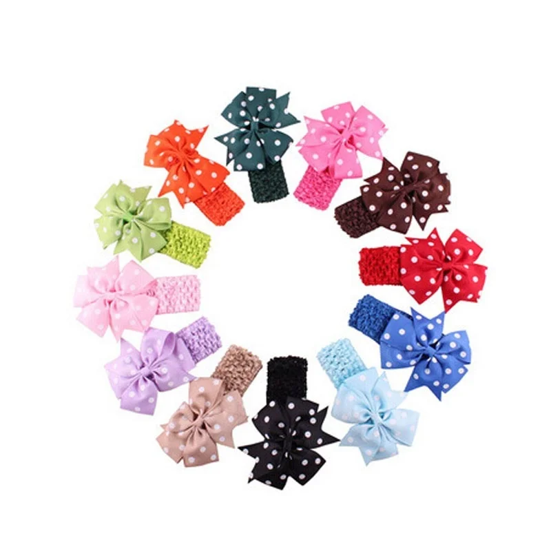 Babys Headbands Girls Flower bowknot Headband Flower Head Wear Hair Bow Wave NEW