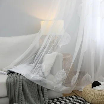 

Tiyana Soild White Embroidery Tulle Curtain For Living Room Sheer Voile For Bedroom Transparent Panel Modern Home Decor p063&40