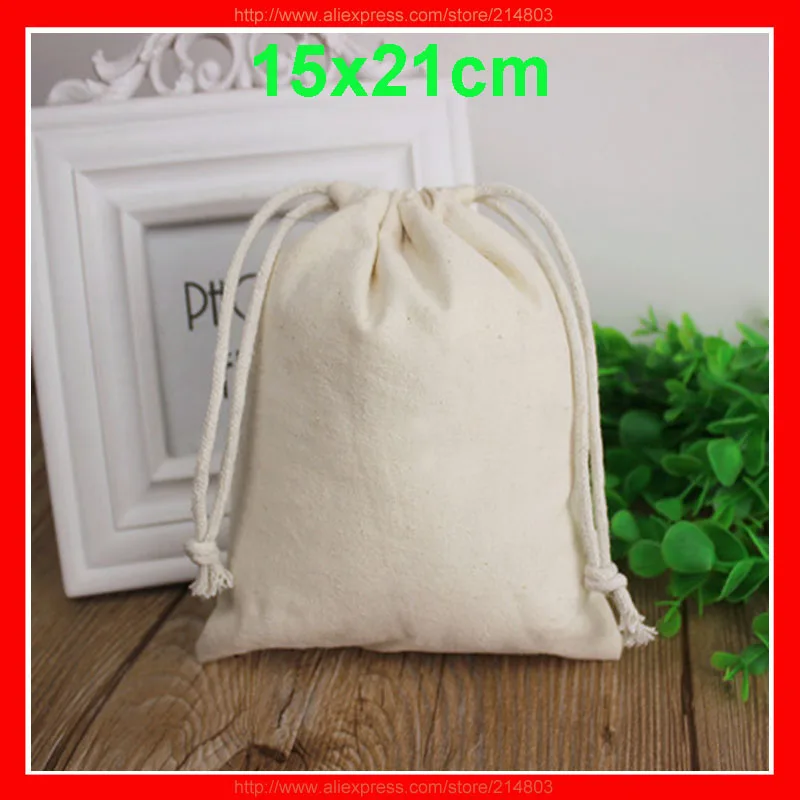 

size 15x21cm 100/lot eco-friendly recycled cotton drawstring muslin bag with printed logo