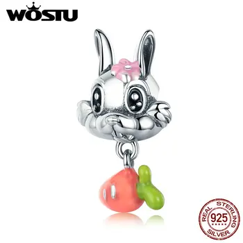 

WOSTU Designer 925 Sterling Silver Lovely Rabbit Love Carrot Beads Charm Fit Original Charm Bracelet Silver Women Jewelry CQC324