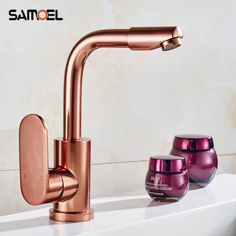 

Samoel Space Aluminum Rose Gold Bathroom and Kitchen Sink Faucet Deck Mount Golden Basin Mixer RS339