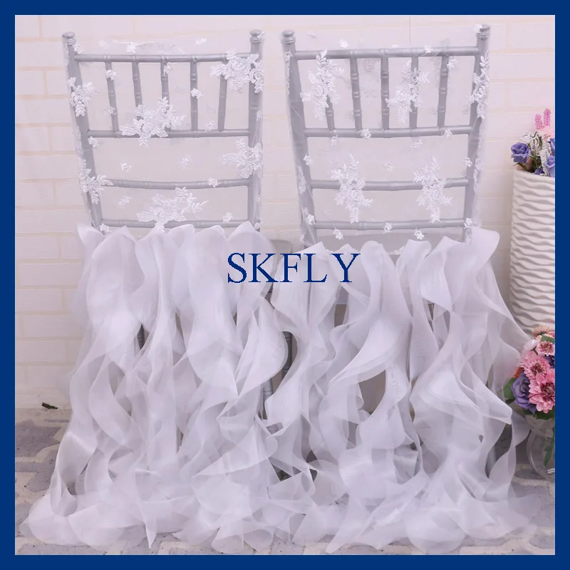 

CH023B nice popular SKFLY standard chiavari ruffled white curly willow chair cover with lace