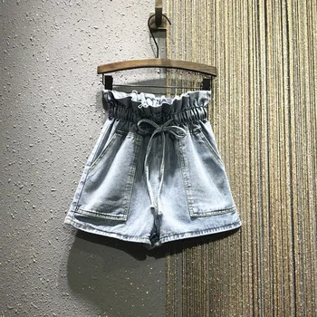 

summer new ruffles women shorts denim mini pockets belt lady elegant solid shorts top quality