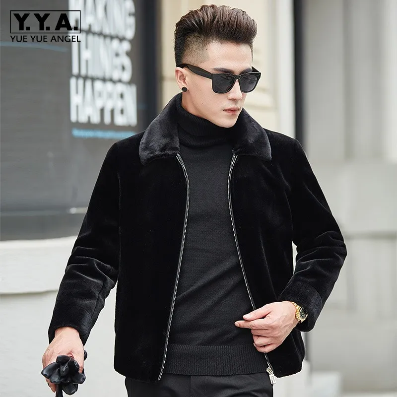 

Luxury Motocycle Shearling Jacket Men Casual Turn-down Collar Office Sheepskin Fur Coats Solid Black Fur Outwear Men Plus Size