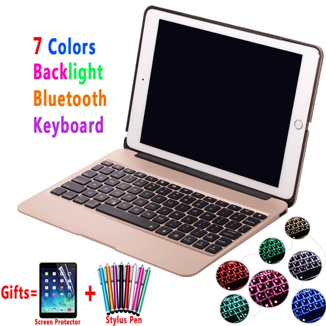 Best Price 7 Color Backlit Aluminum Alloy Wireless Bluetooth Keyboard Smart Case Cover for Apple iPad Pro 9.7 Air2 Air 2 6 Coque Capa Funda