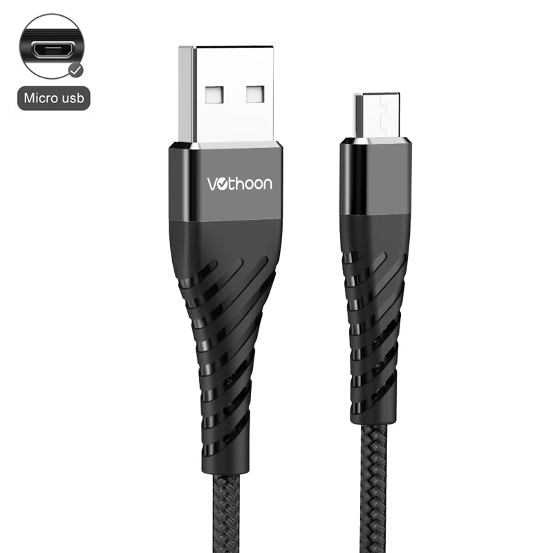 Votoo Micro USB кабель 2.4A нейлон Быстрая зарядка USB кабель для передачи данных для samsung Xiaomi LG Android мобильный телефон usb кабель для зарядки - Цвет: Black